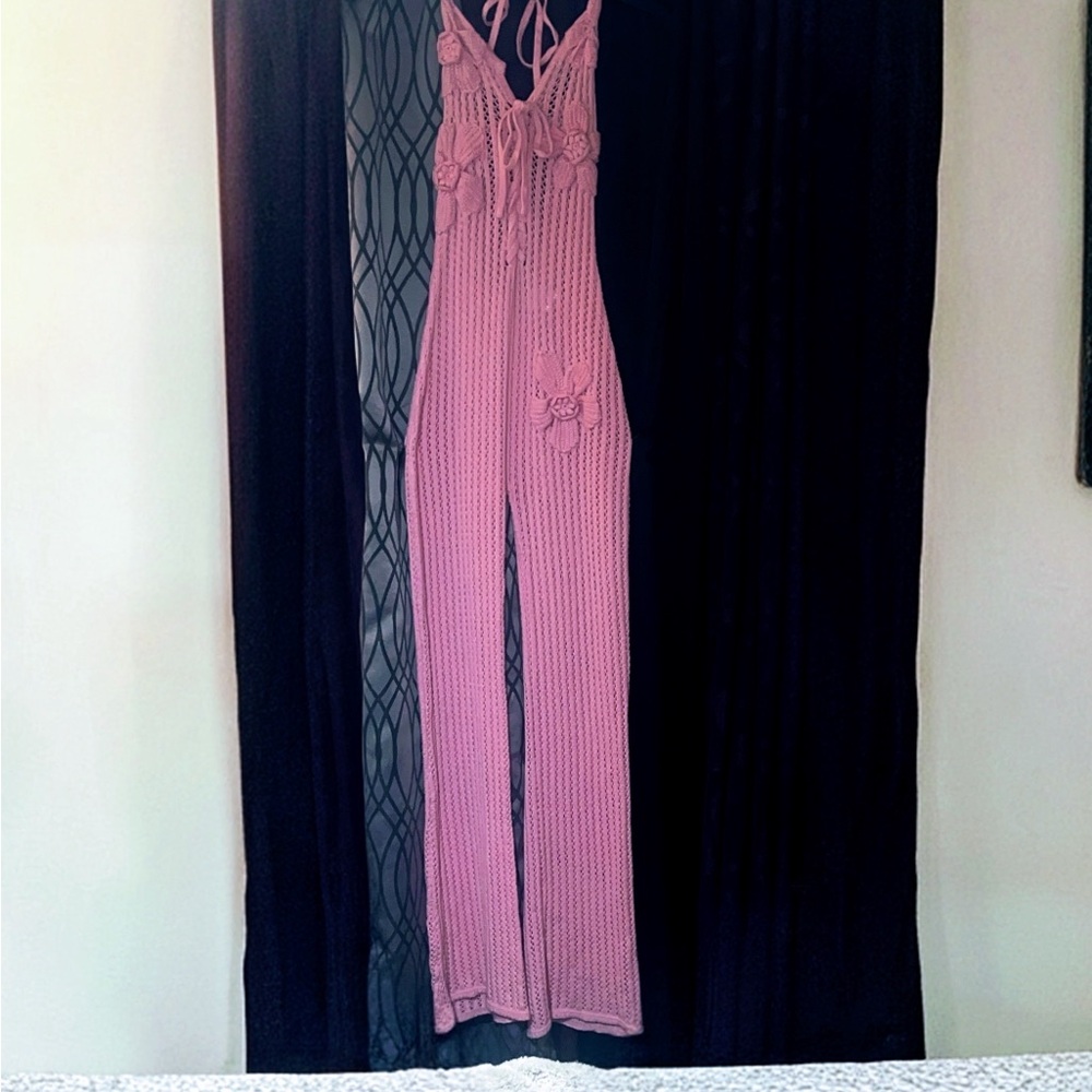 Fashion Nova Pink Crochet Jumpsuit Romper